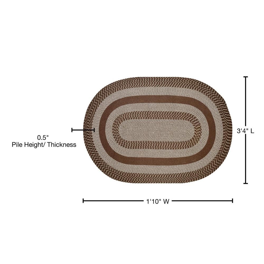 Newport Classic Brown Oval Braided Reversible Rug 22" x 40"