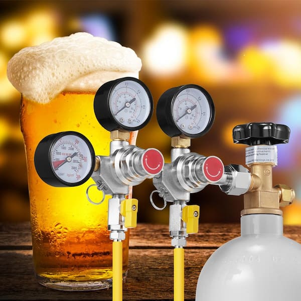 Triple Gauge Regulator CO2 Regulator Gauge with 0-60PSI Heavy Duty CO2 Gauge Gas System Draft Beer Regulator Silver