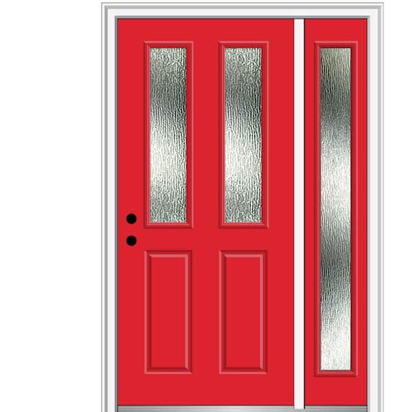 MMI Door 48 in. x 80 in. Right-Hand Inswing Rain Glass Red Saffron Fiberglass Prehung Front Door on 4-9/16 in. Frame
