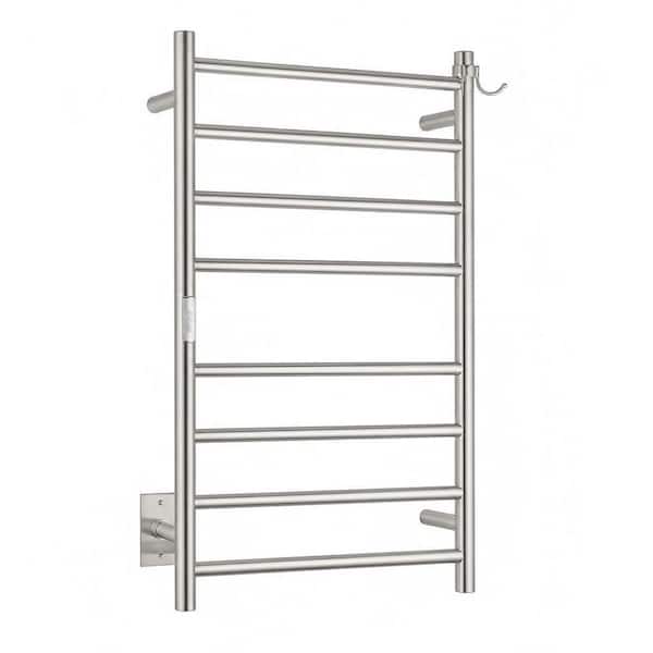 21 in. W x 34 in. H 8 Stainless Steel Wall-Mounted Towel Warmer with Plug-in and Hardwired Options, Brushed Nickel