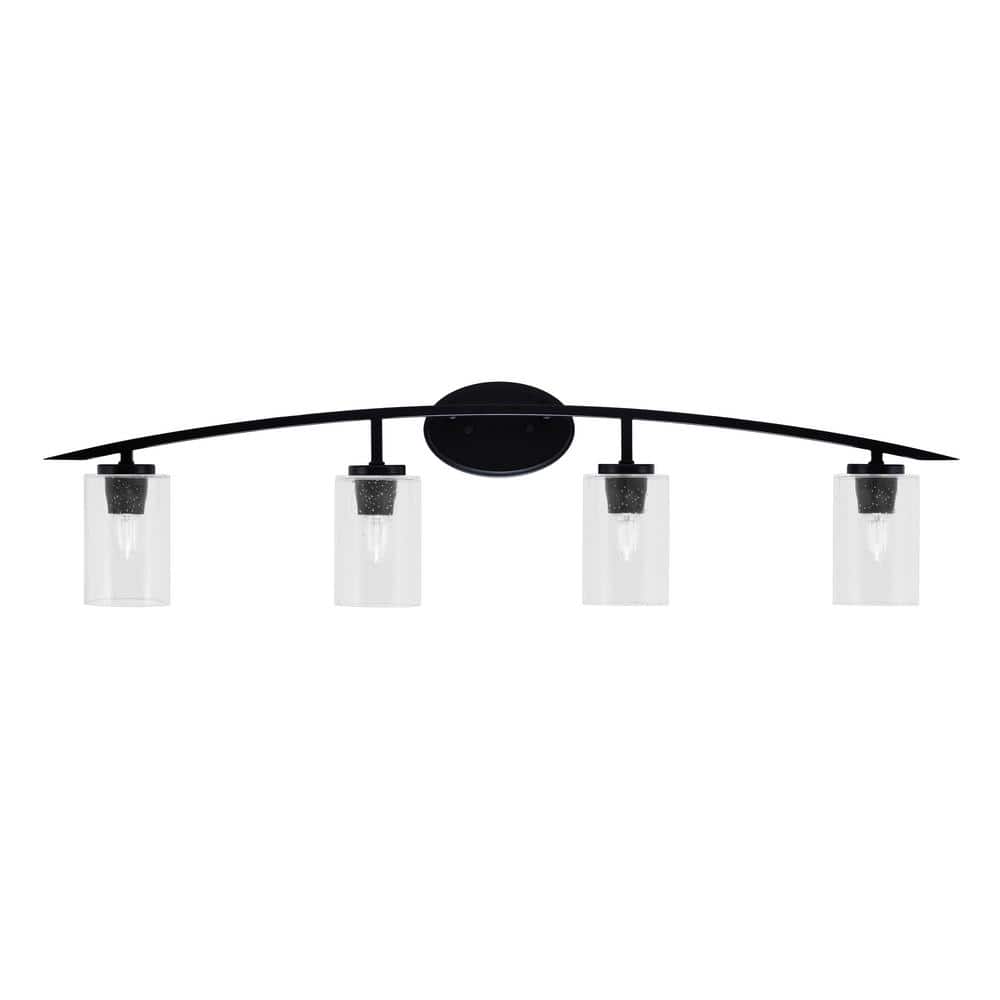 Siena 40 in. 4-Light Matte Black Vanity-Light with 4 in. Clear Bubble Glass