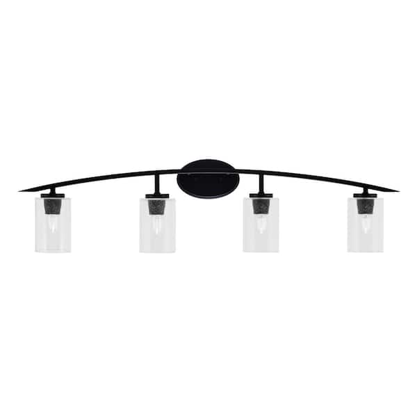 Unbranded Siena 40 in. 4-Light Matte Black Vanity-Light with 4 in. Clear Bubble Glass Shades No Bulbs Included