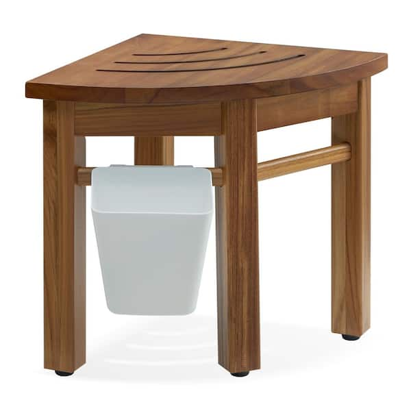 12 in Freestanding Teak Waterproof Walk in Shower Seat Corner Shower Stool for Shaving Legs and Footrest for Bathroom