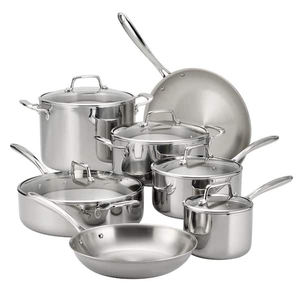 Tramontina 12 Piece Tri-Ply Clad Stainless Steel Cookware Set with Glass Lids