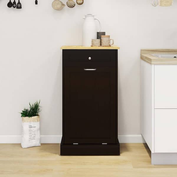 20 in Single Compartment Tilting Black Kitchen Trash Cabinet with 1 Drawer