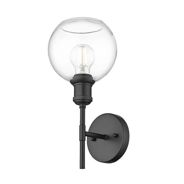 Golden Lighting Axel 1-Light Matte Black and Clear Glass Wall Sconce