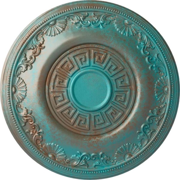 Ekena Millwork 25-7/8 in. x 2-1/4 in. Nestor Urethane Ceiling (Fits Canopies up to 5 in.), Copper Green Patina