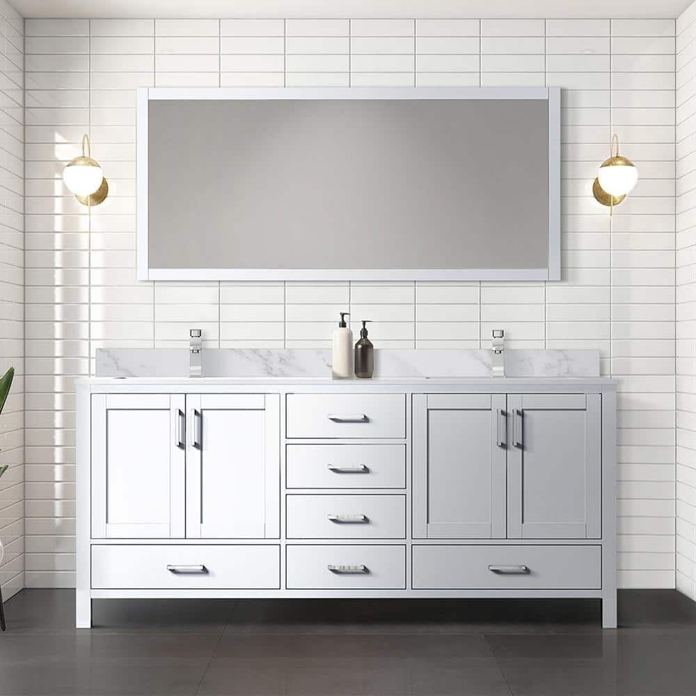 Lexora Jacques 72 in. W x 22 in. D White Double Bath Vanity, Carrara ...