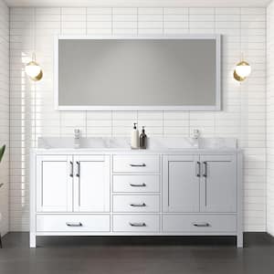 Jacques 72 in. W x 22 in. D White Double Bath Vanity, Carrara Marble Top, and 70 in. Mirror