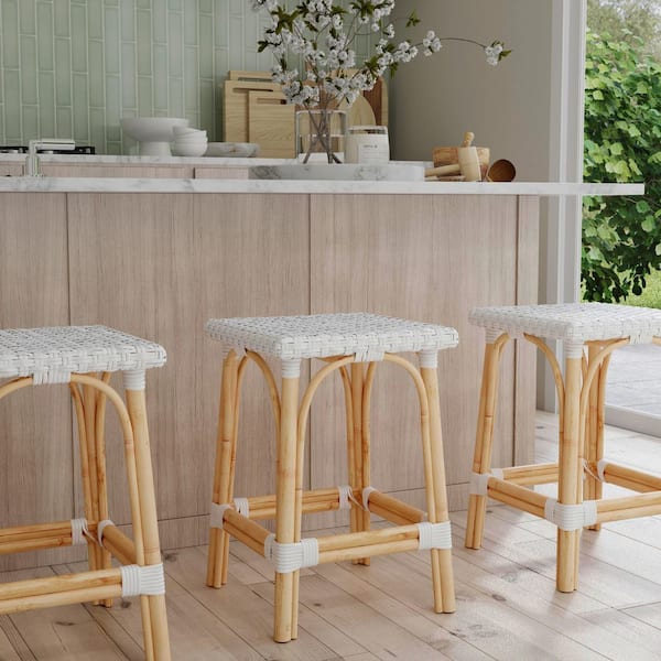 Butler Specialty Company Riviera 24 in. Seat Height White Square Rattan Backless Counter Stool