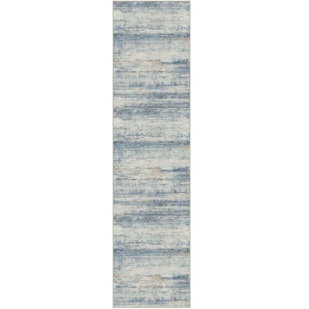 Sunset Over Sea Blue/Gold 2 ft. x 8 ft. Washable Modern Abstract Runner Rug price history on PriceWatchPro
