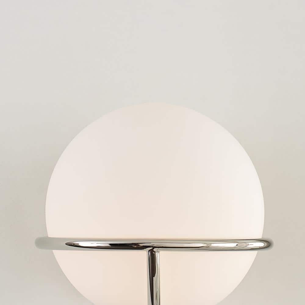Ellen Crafted Polished Nickel 1-Light Wall Sconce with White Opal Glass
