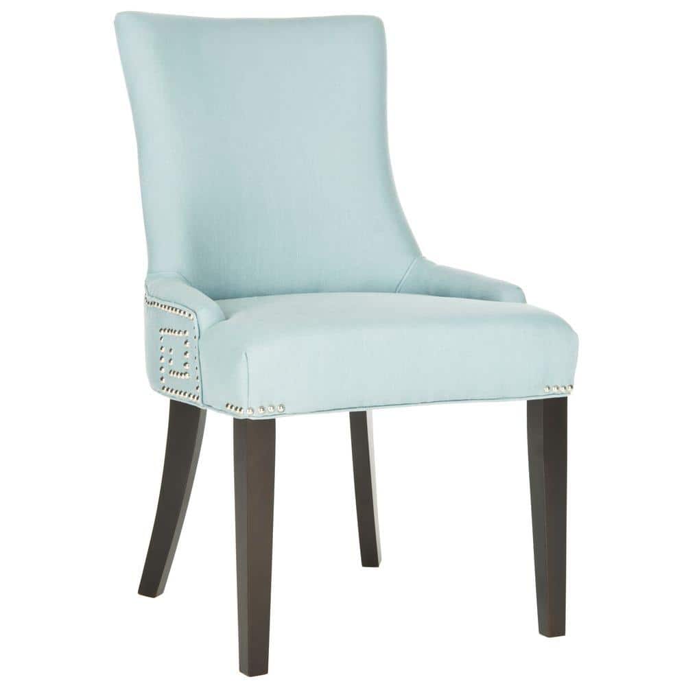 Transitional Parsons Side Chair in Light Blue Linen and Wood