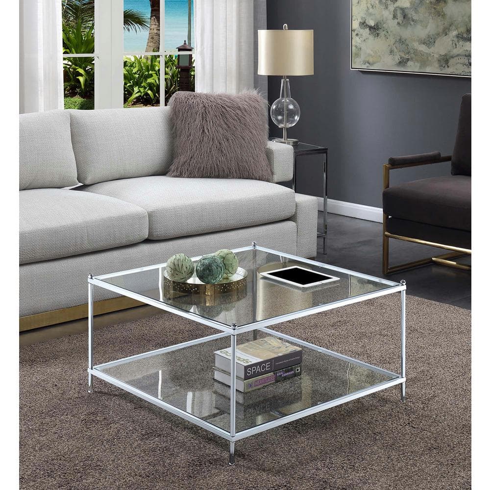 Royal Crest 32" Square Chrome & Glass Coffee Table