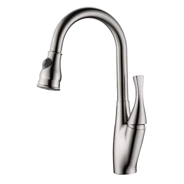 HOMLUX Single-Handle Pull-Down Sprayer Kitchen Faucet with Dual Function Sprayhead in Brushed Nickel