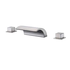 Waterfall Double Handle Tub Deck Mount Roman Tub Faucet with Valves in Brushed Nickel
