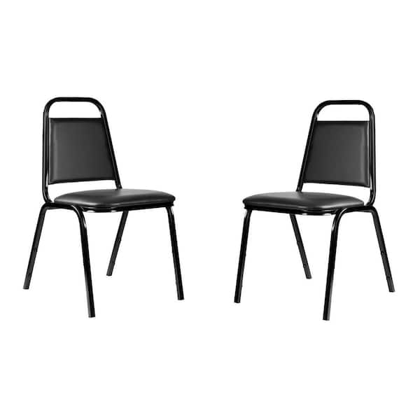 HAMPDEN FURNISHINGS Stella Collection Stackable Banquet Chair, Vinyl Padded, Black, (Pack of 2)
