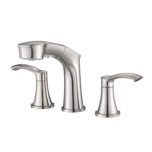 8 in. Widespread Double Handle 3 Hole Bathroom Faucet with Pull Out Sprayer in Brushed Nickel