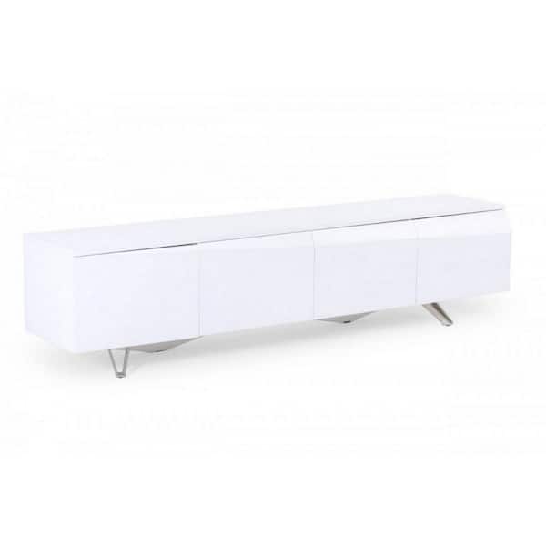 Benjara 87 in. White Wood TV Stand Fits TVs up to 88 in. with 8 Shelves