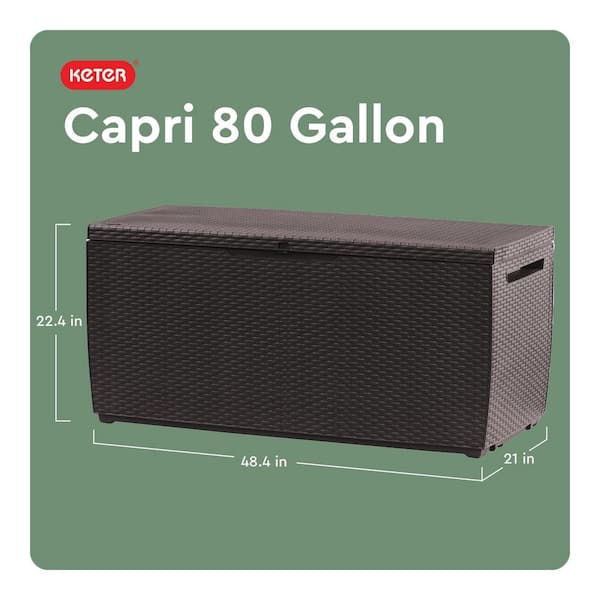 Capri 80 Gal. Brown Durable Resin Plastic Deck Box Outdoor Storage For Patio Lawn and Garden