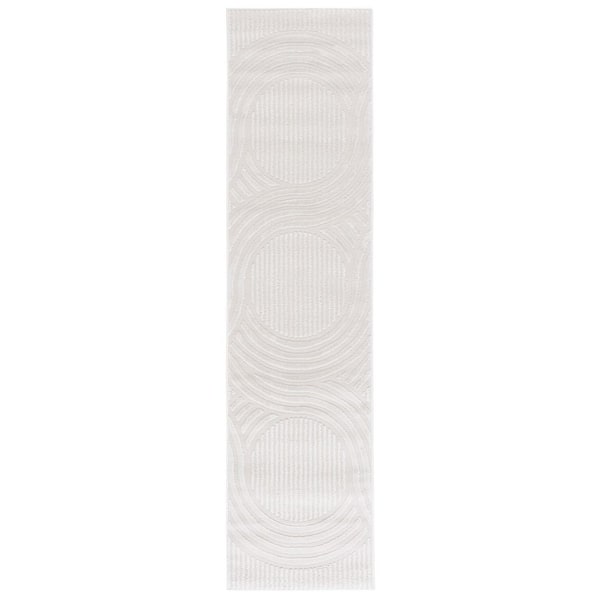 Saylor 2 ft. x 8 ft. Ivory Solid Swirl Striped Runner Rug