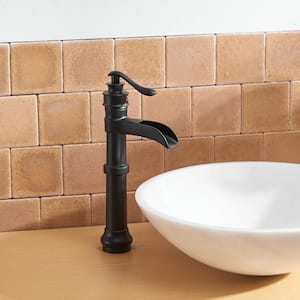 Waterfall Single Hole Single-Handle Vessel Bathroom Faucet With Pop-up Drain in Matte Black