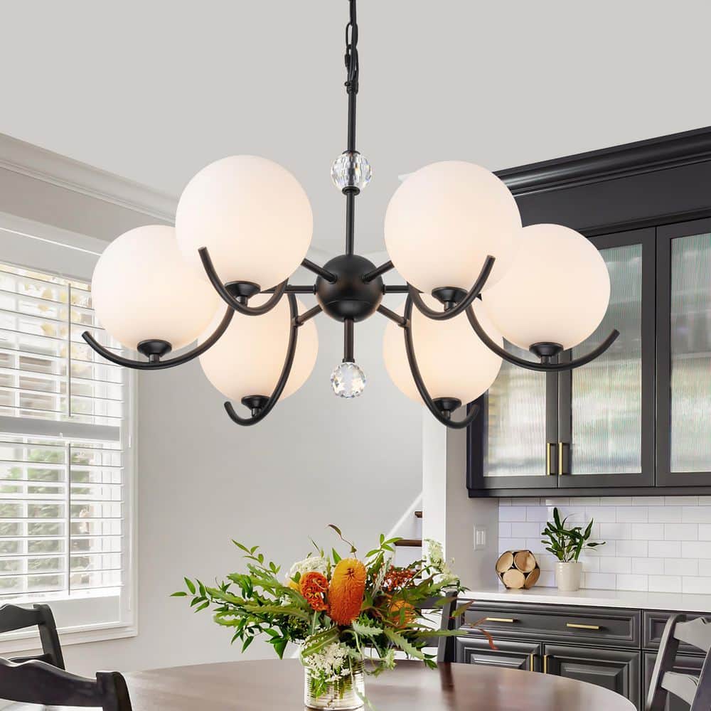 6-Light Black Modern Globe Chandelier with Frosted Glass Shades for Dining Room, Living Room, Foyer Lighting Fixtures price history on PriceWatchPro