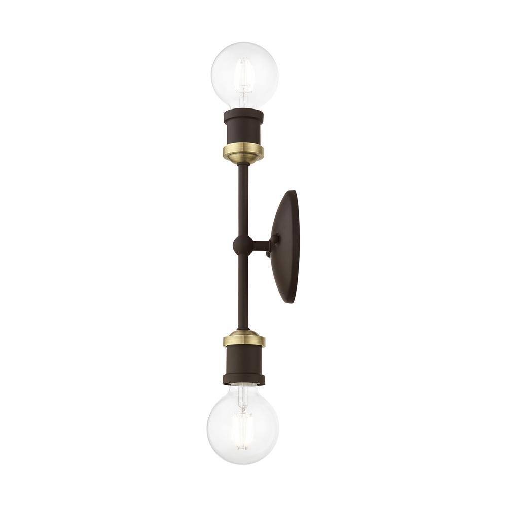 Lansdale 12" Contemporary Urban Two-Light Sconce in Bronze and Brass