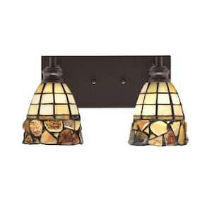 Albany 14.5 in. 2-Light Espresso Vanity Light with Cobblestone Art Glass Shades