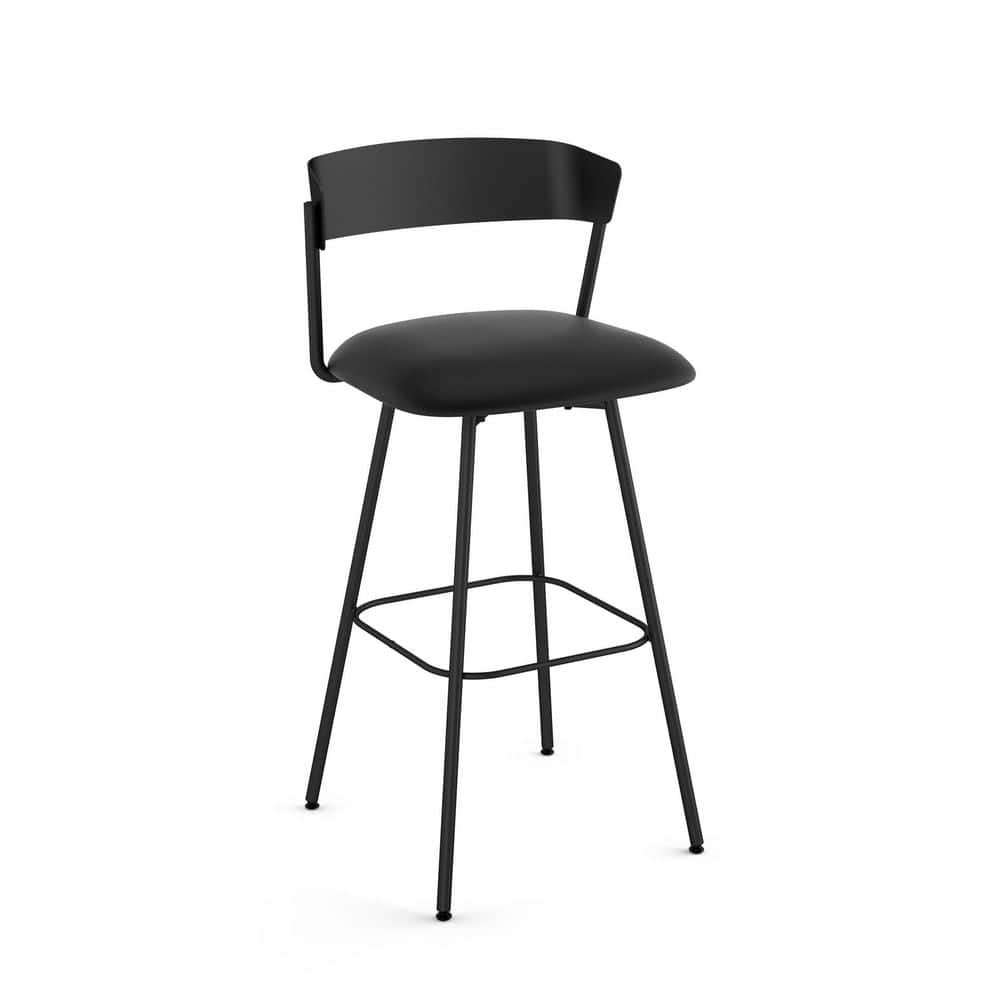Amisco Ludwig 30 in. Black Faux Leather / Black Metal Swivel Bar Stool