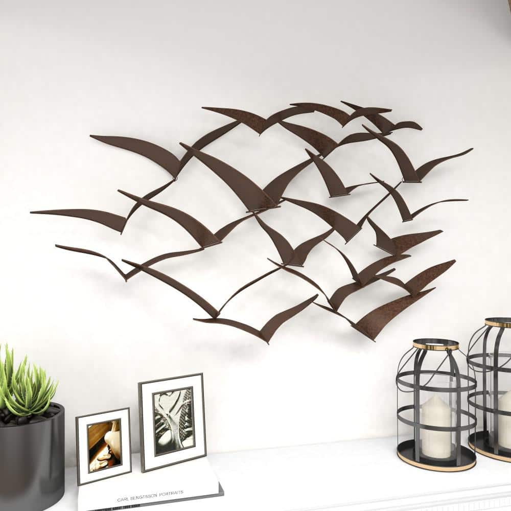 Black Metal Flying Flock of Birds Wall Sculpture