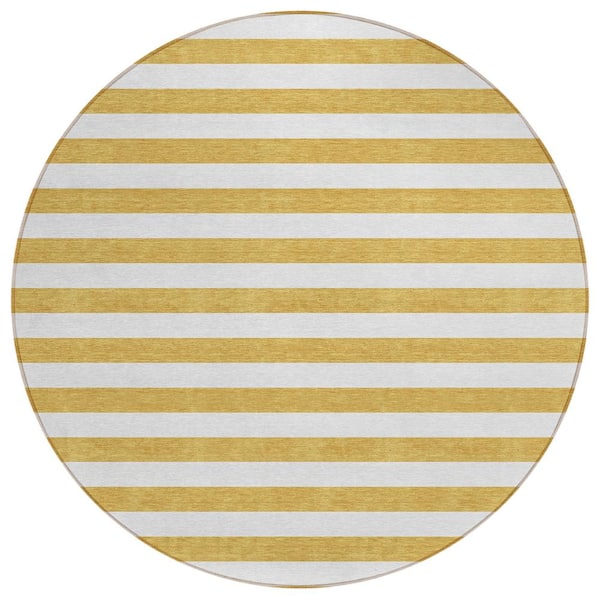Chantille ACN528 Gold 8 ft. x 8 ft. Round Machine Washable Indoor/Outdoor Geometric Area Rug