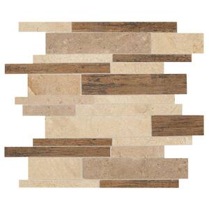 Montagna Saddlestone 12 in. x 15 in. Mixed Finish Glass and Porcelain Linear Random Mosaic Tile (10.2 sq. ft./Case)
