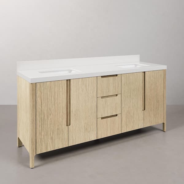 Sequoia 72 In. W x 22 in. D x 34.4 in. H Double Sink Bath Vanity in Case Latte with White Quartz Top