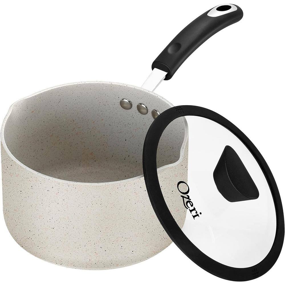 3.2 qt. Stone Layered with Aluminum Core Nonstick Saucepan in Warm Alabaste