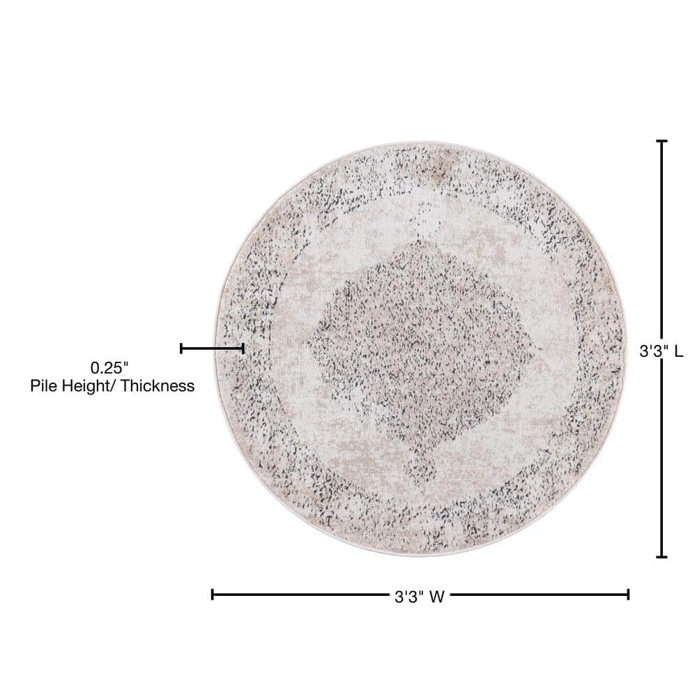 Ivory Round Polypropylene and Polyester Indoor Rug