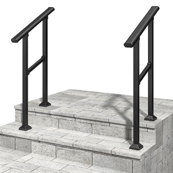 2 Pack Hand Rails for Outdoor Steps, 1-2 Step Handrail for Garden, Balcony, Courtyard in Black