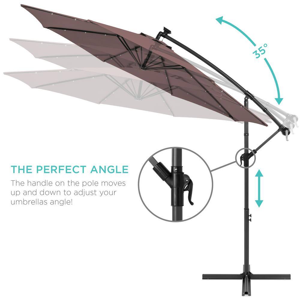 Deep Taupe 10ft Solar LED Offset Patio Umbrella with Adjustable Tilt
