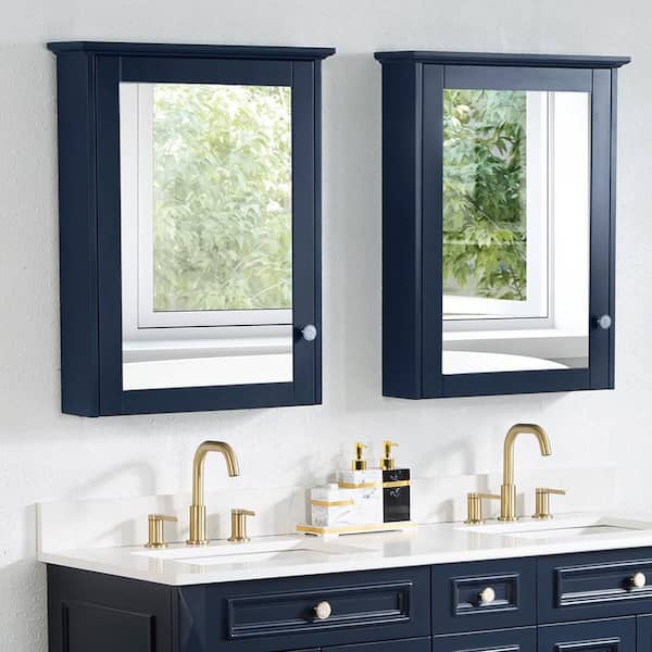 24 in. W x 30 in. H Medium Rectangular Blue Wood Frame Surface Mount Medicine Cabinet with Mirror