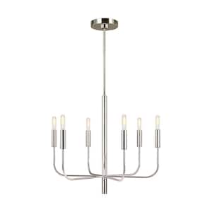 Brianna 6-Light Polished Nickel Minimalist Modern Hanging Candlestick Chandelier with Swivel Canopy