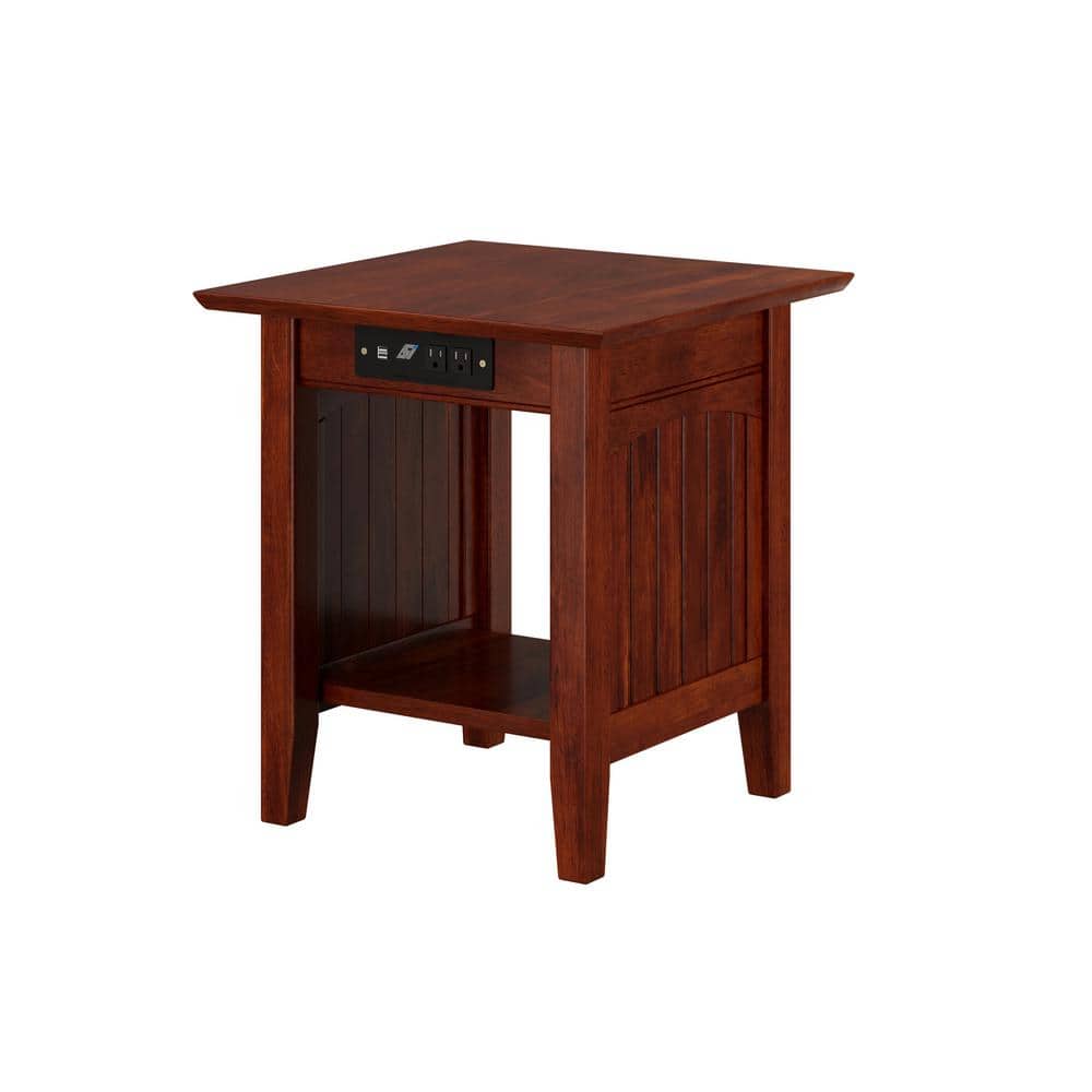 Walnut Rectangular Wood End Table with USB Charging Ports