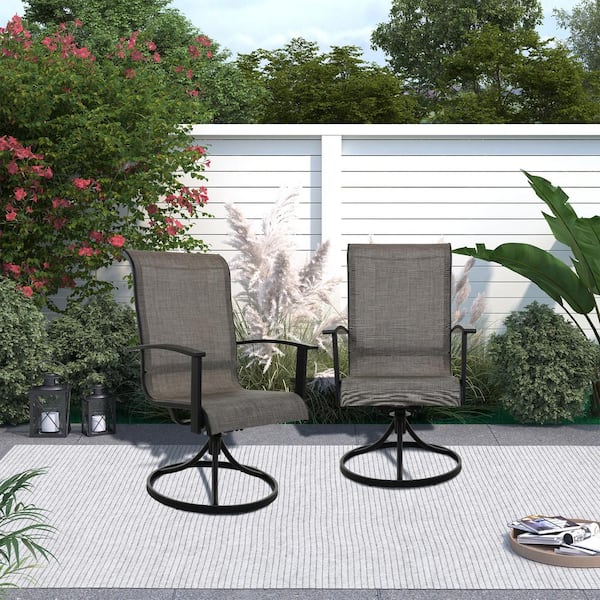 Clihome 2-Piece Metal Outdoor Swivel Dining Chairs with Gray Cushions and adjustable Foot Pads