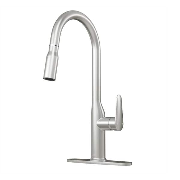 CASAINC Single Handle Pull-Down Sprayer Kitchen Faucet with Deckplate in Brushed Nickel