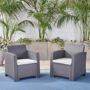 St. Johns Charcoal Removable Cushions Faux Wicker Outdoor Patio Lounge Chair with Light Grey Cushions (2-Pack)