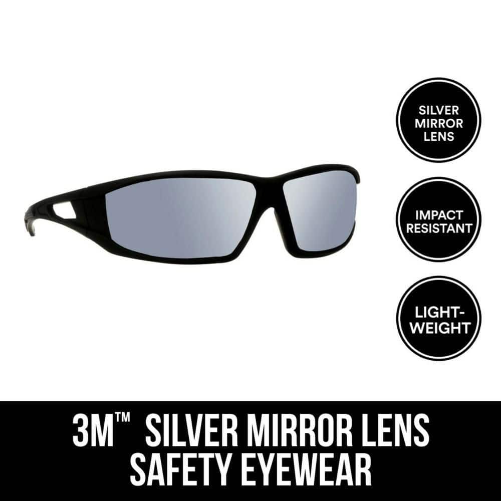 3M Safety Eyewear Silver Mirror, 90213-HZ4-NA, Blk Frame Gry Accent, AF & Scratch Resistant Lens, 4/cs