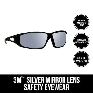 Safety Eyewear Glasses Black Frame with Gray Accent Silver Mirror Anti-Fog and Scratch Resistant Lens (4-Case)
