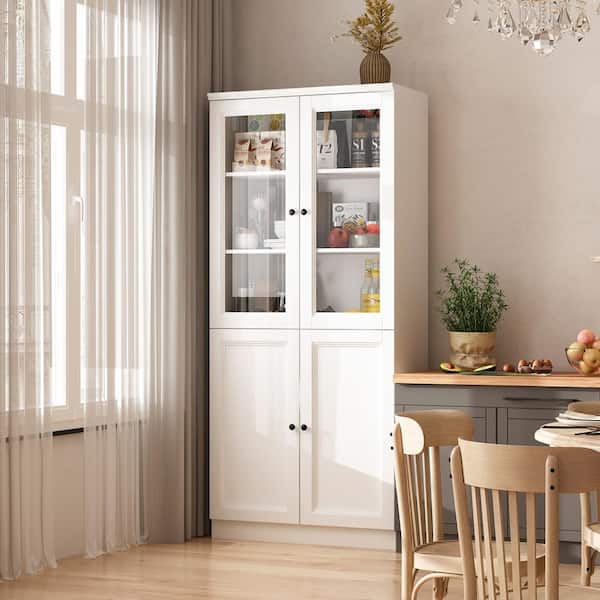 FUFU&GAGA White Wood 31.5 in. W Buffet Cupboard Kitchen Storage Cabinet For Dinning Room, Bar With Tempered Glass Doors, Anti-tip