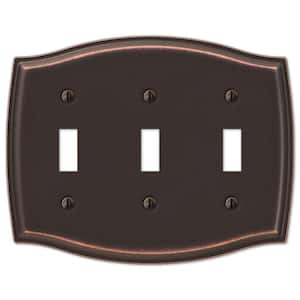 Vineyard 3-Gang Aged Bronze Toggle Metal Wall Plate