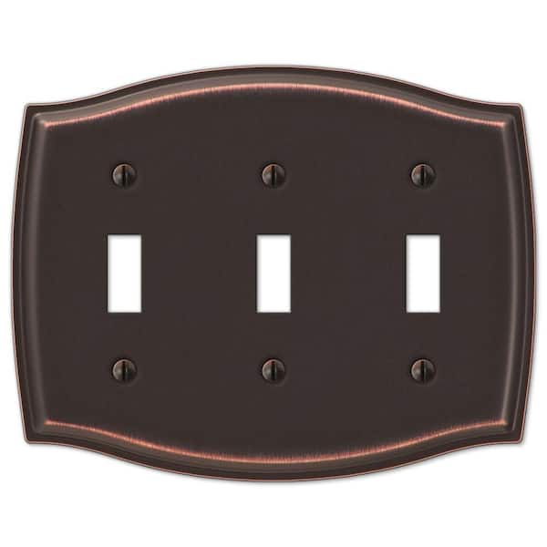Vineyard 3-Gang Aged Bronze Toggle Metal Wall Plate
