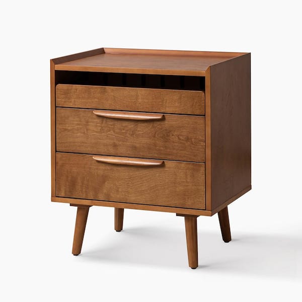 Kate Acorn Mid-century Style 3-Drawer 24 in. W Nightstand with Solid Wood Legs